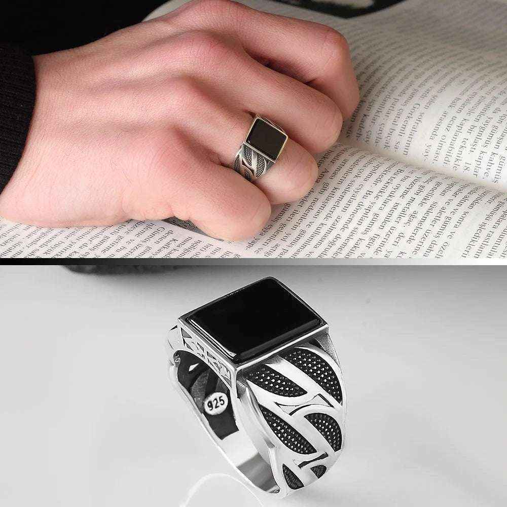 Chevalière Homme en Argent 925 – Pierre Onyx & Design Authentique - BIJOUNOUR