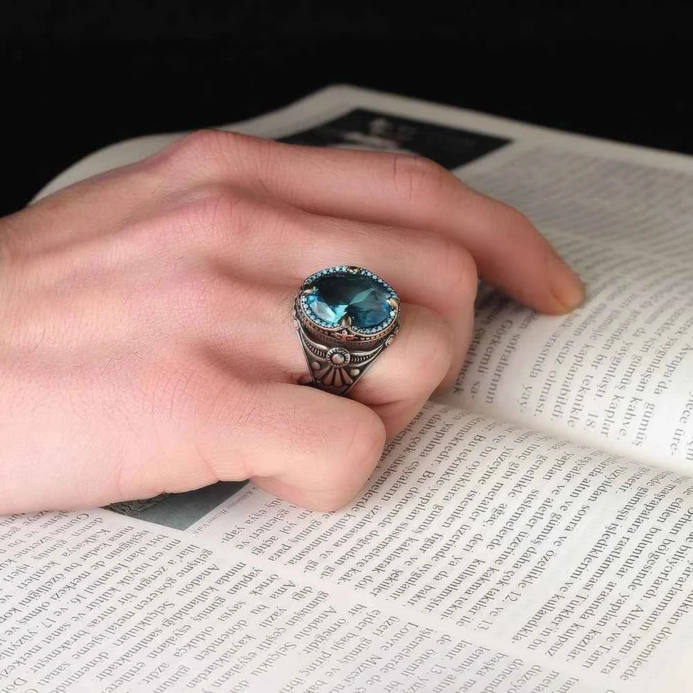 Chevalière Homme Argent 925 – Topaze Bleue - BIJOUNOUR