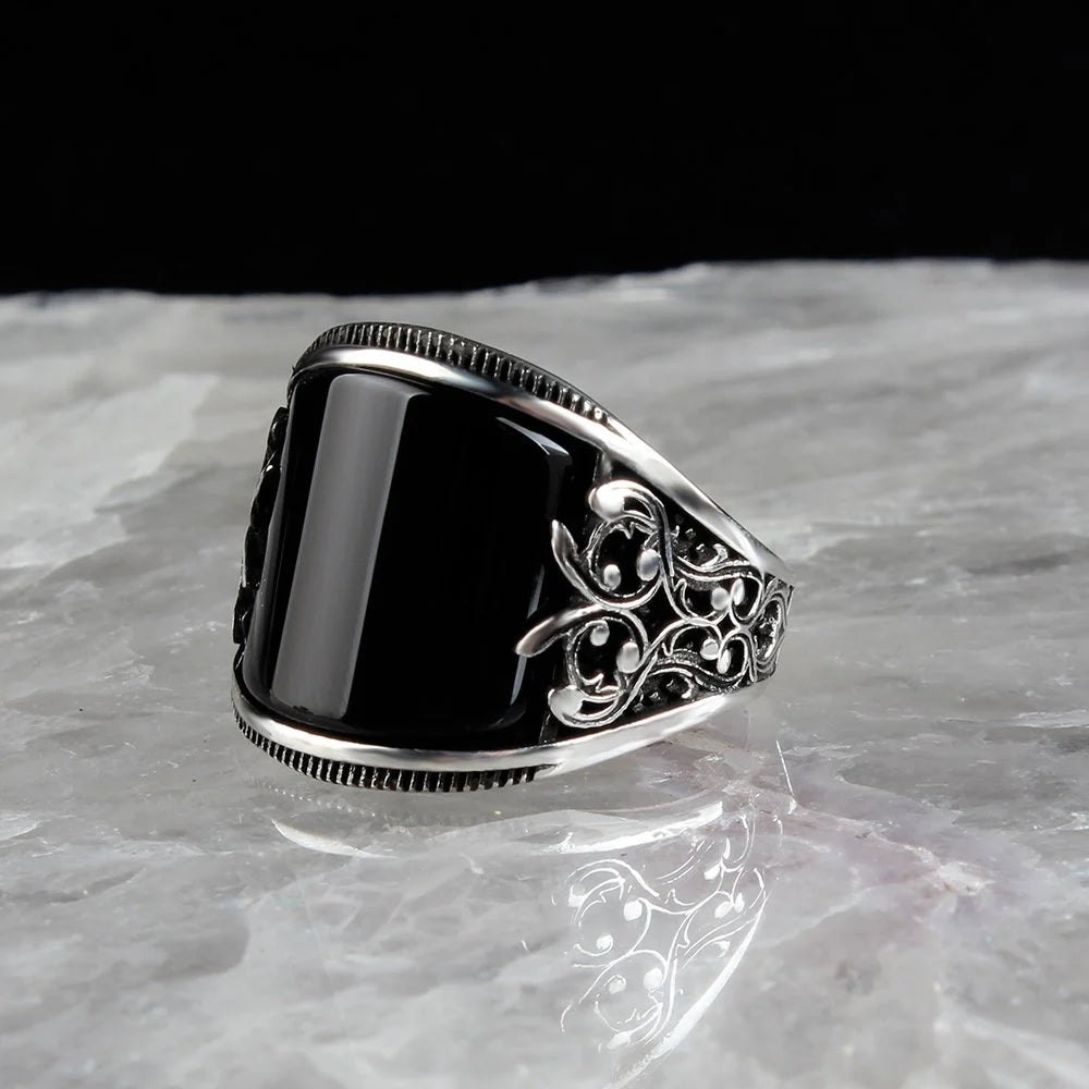 Chevalière Homme en Argent 925 – Pierre Onyx Naturelle & Finition Artisanale - BIJOUNOUR