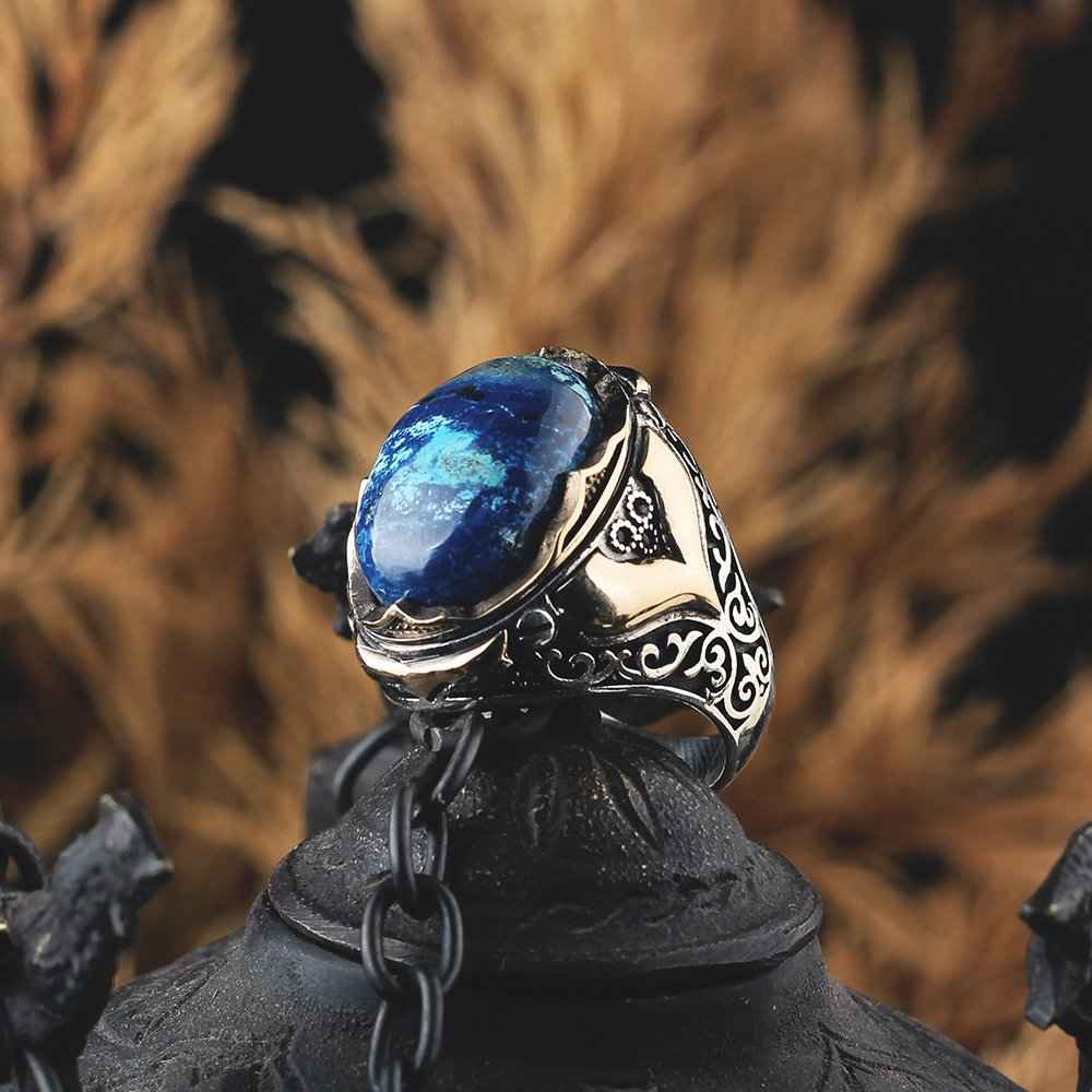 Chevalière Homme en Argent 925 avec Azurite Naturelle - Chevalière Homme en Argent - BIJOUNOUR