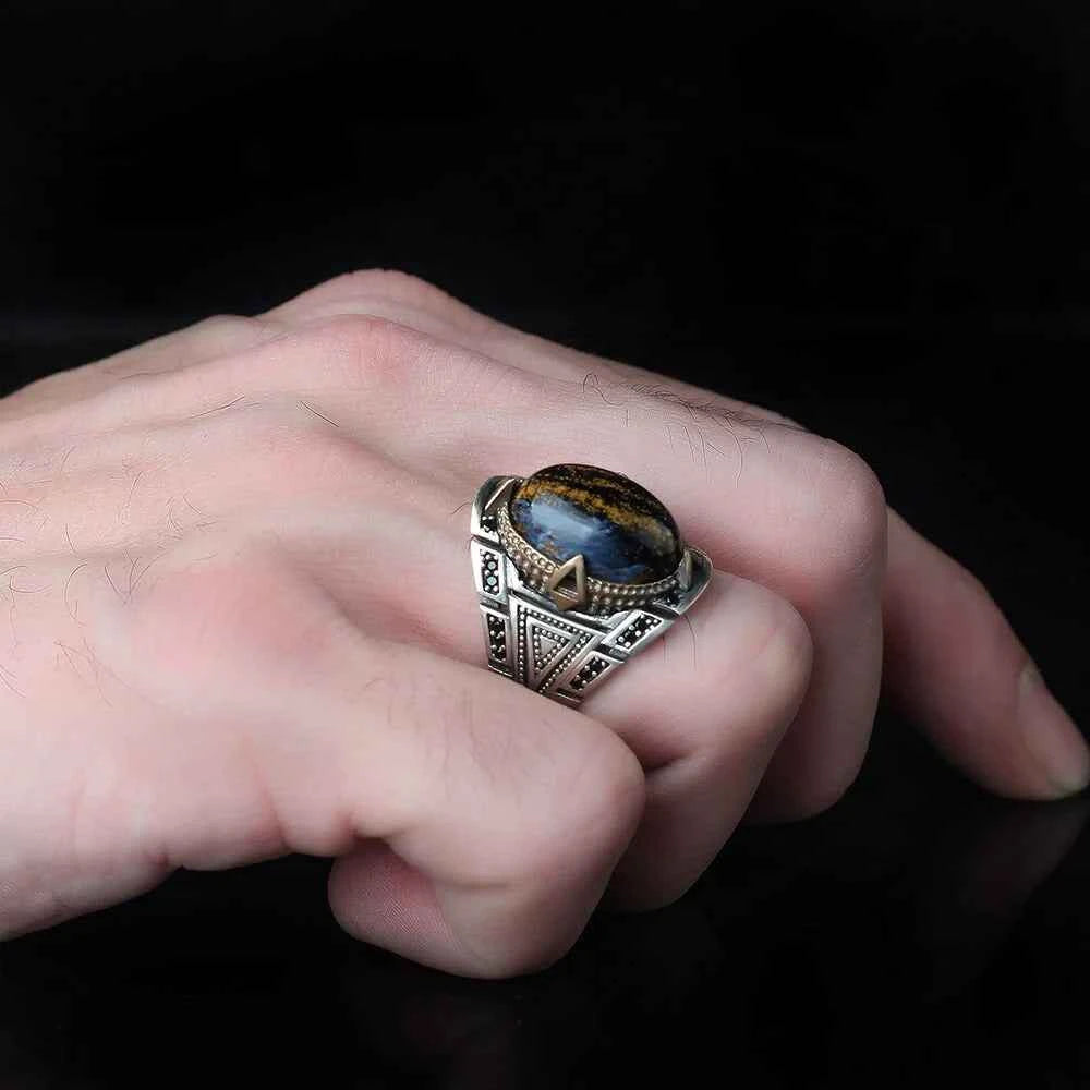 Chevalière Homme en Argent 925 – Pierre Pietersite & Design Authentique - BIJOUNOUR