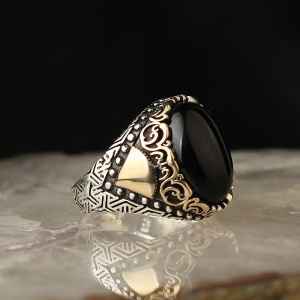 Chevalière Homme en Argent 925 avec Onyx Noir - BIJOUNOUR