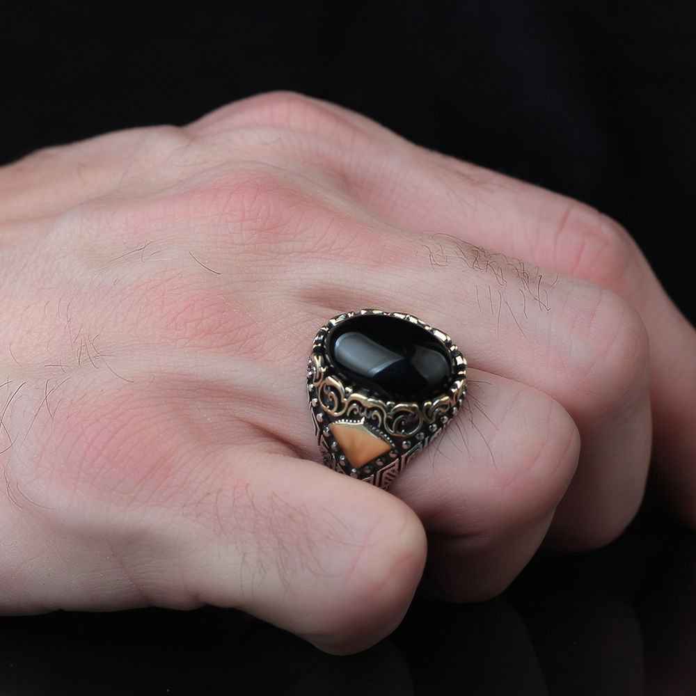 Chevalière Homme en Argent 925 avec Onyx Noir - BIJOUNOUR
