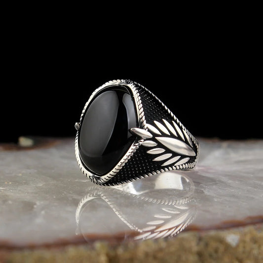 Chevalière Homme en Argent 925 – Onyx Noir & Finition Artisanale - BIJOUNOUR