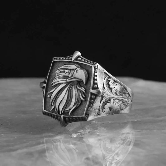 Chevalière Homme en Argent 925 – Symbole de l’Aigle & Gravures Majestueuses - BIJOUNOUR