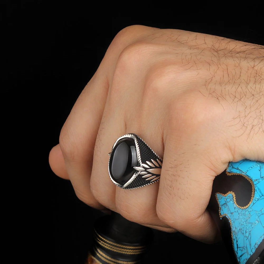 Chevalière Homme en Argent 925 – Onyx Noir & Finition Artisanale - BIJOUNOUR