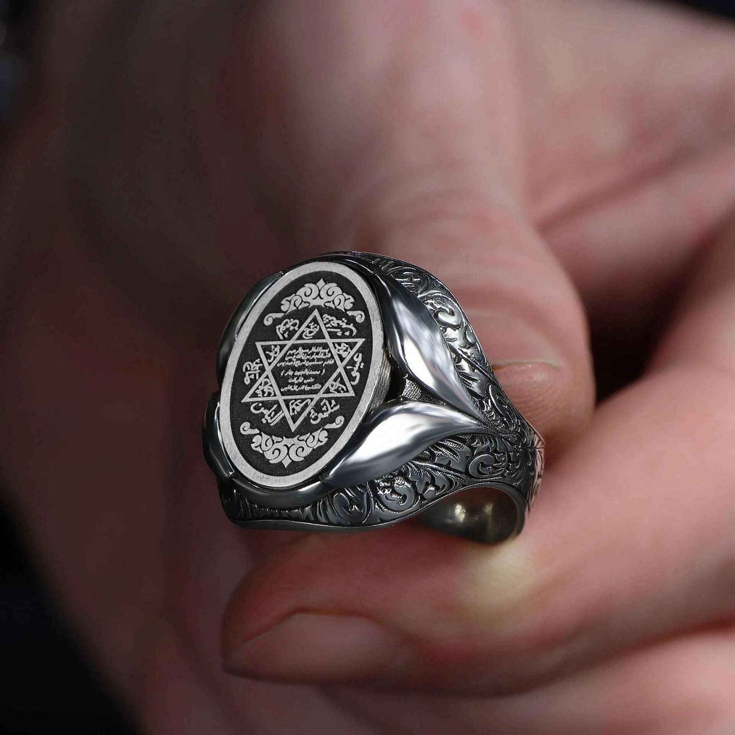 Chevalière Homme en Argent 925 – Sceau de Salomon Gravé - BIJOUNOUR
