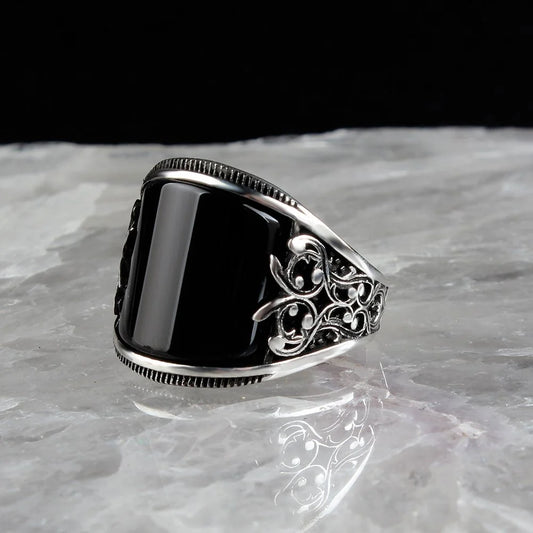 Chevalière Homme en Argent 925 – Pierre Onyx Naturelle & Finition Artisanale - BIJOUNOUR
