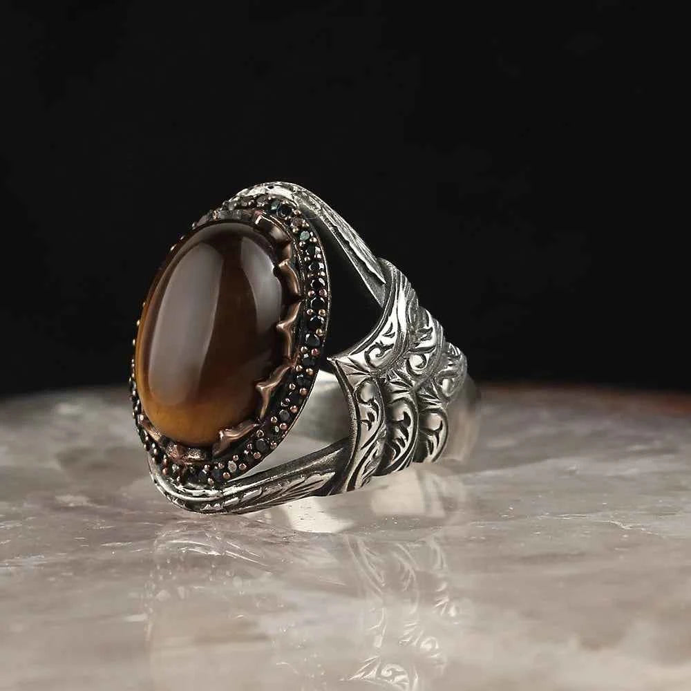 Chevalière Homme en Argent 925 – Agate Verte & Gravure - BIJOUNOUR