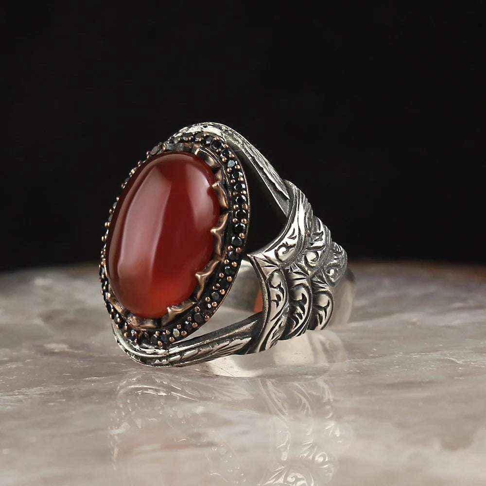Chevalière Homme en Argent 925 – Agate Verte & Gravure - BIJOUNOUR