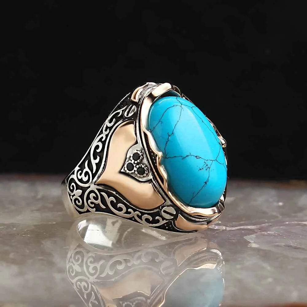 Chevalière Homme en Argent 925 avec Pierre Naturelle - Élégance Unique - BIJOUNOUR