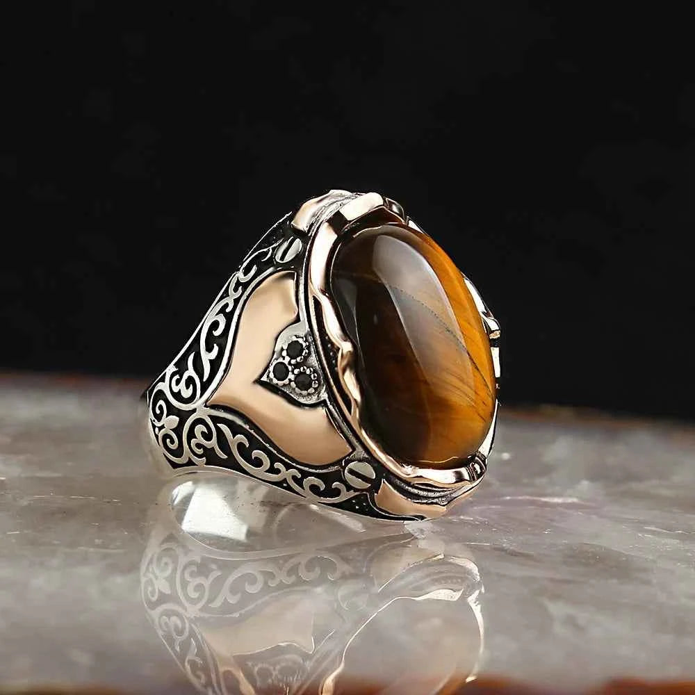 Chevalière Homme en Argent 925 avec Pierre Naturelle - Élégance Unique - BIJOUNOUR