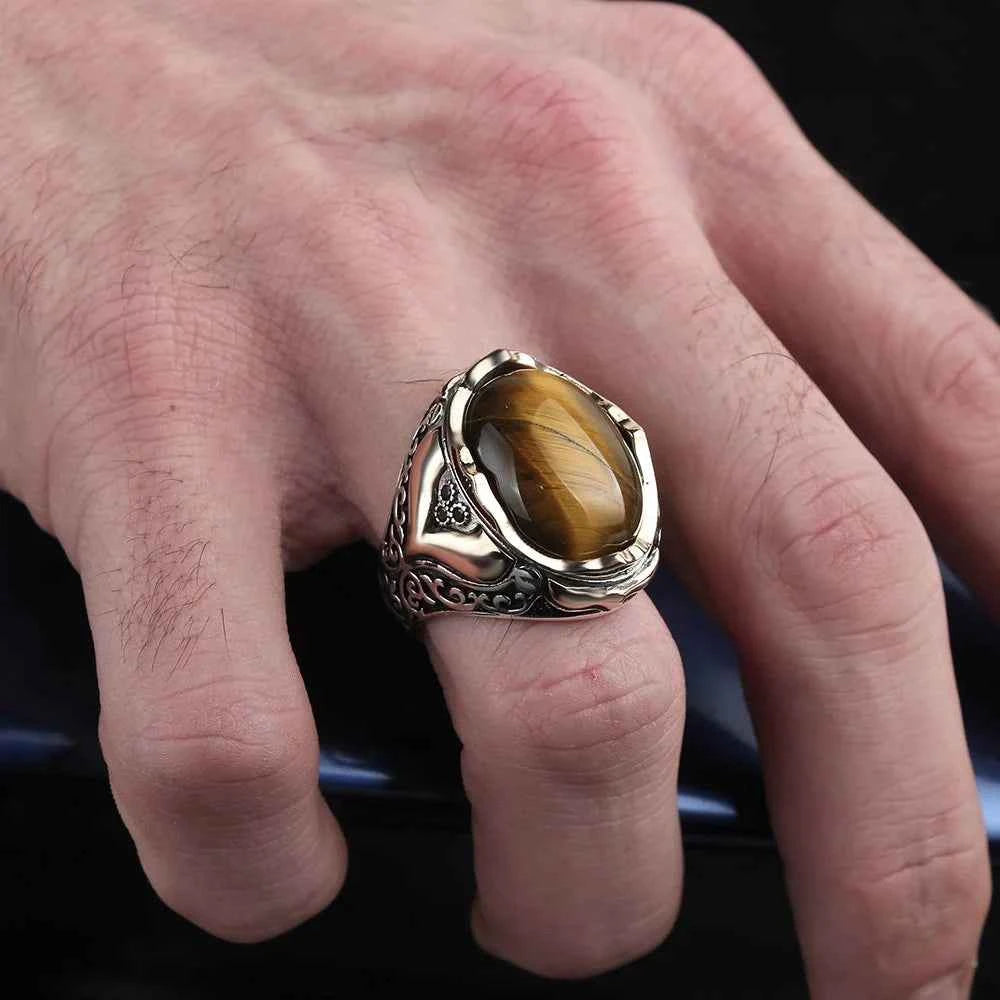Chevalière Homme en Argent 925 avec Pierre Naturelle - Élégance Unique - BIJOUNOUR