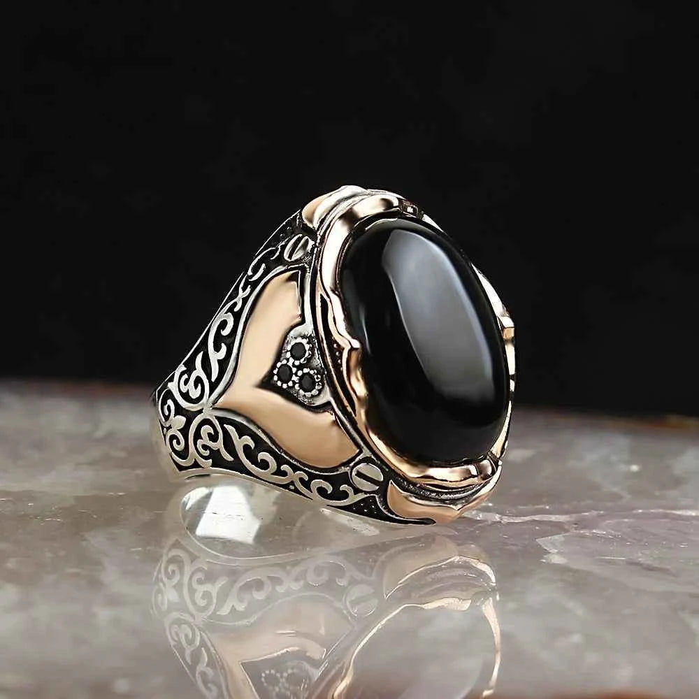 Chevalière Homme en Argent 925 avec Pierre Naturelle - Élégance Unique - BIJOUNOUR