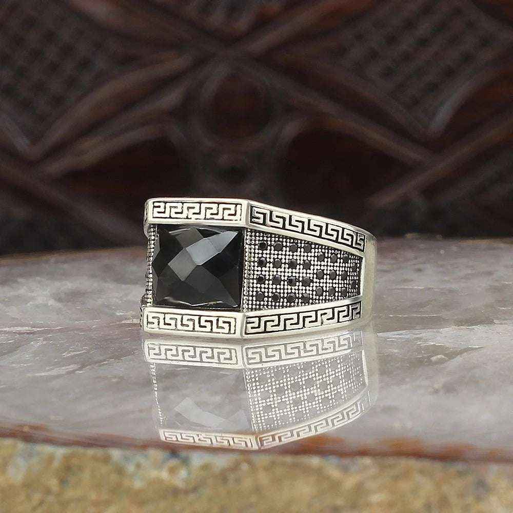 Chevalière Homme en Argent 925 – Zircon Brillant & Artisanat Raffiné - BIJOUNOUR