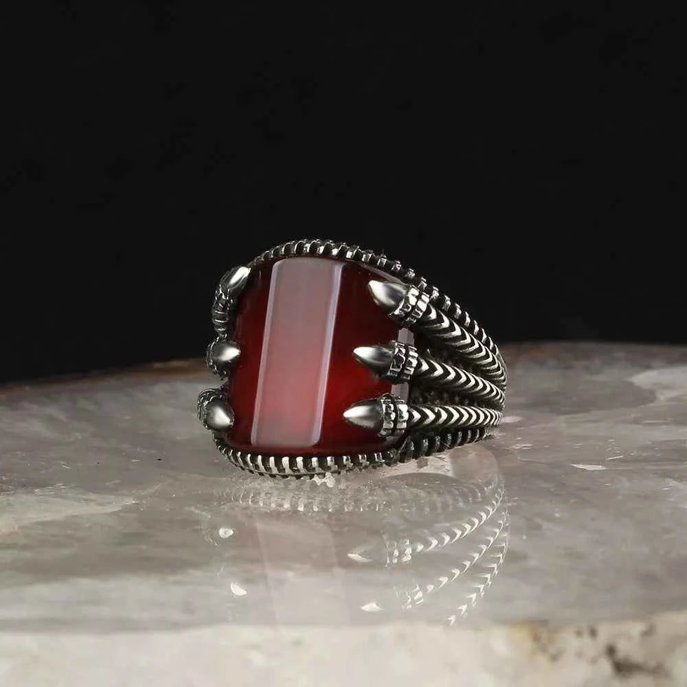 Chevalière Homme en Argent 925 avec Griffe & Pierre Naturelle Authentique - BIJOUNOUR