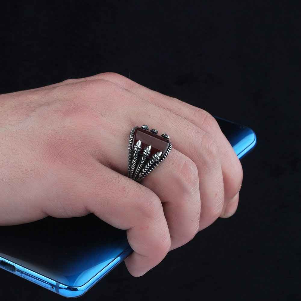Chevalière Homme en Argent 925 avec Griffe & Pierre Naturelle Authentique - BIJOUNOUR