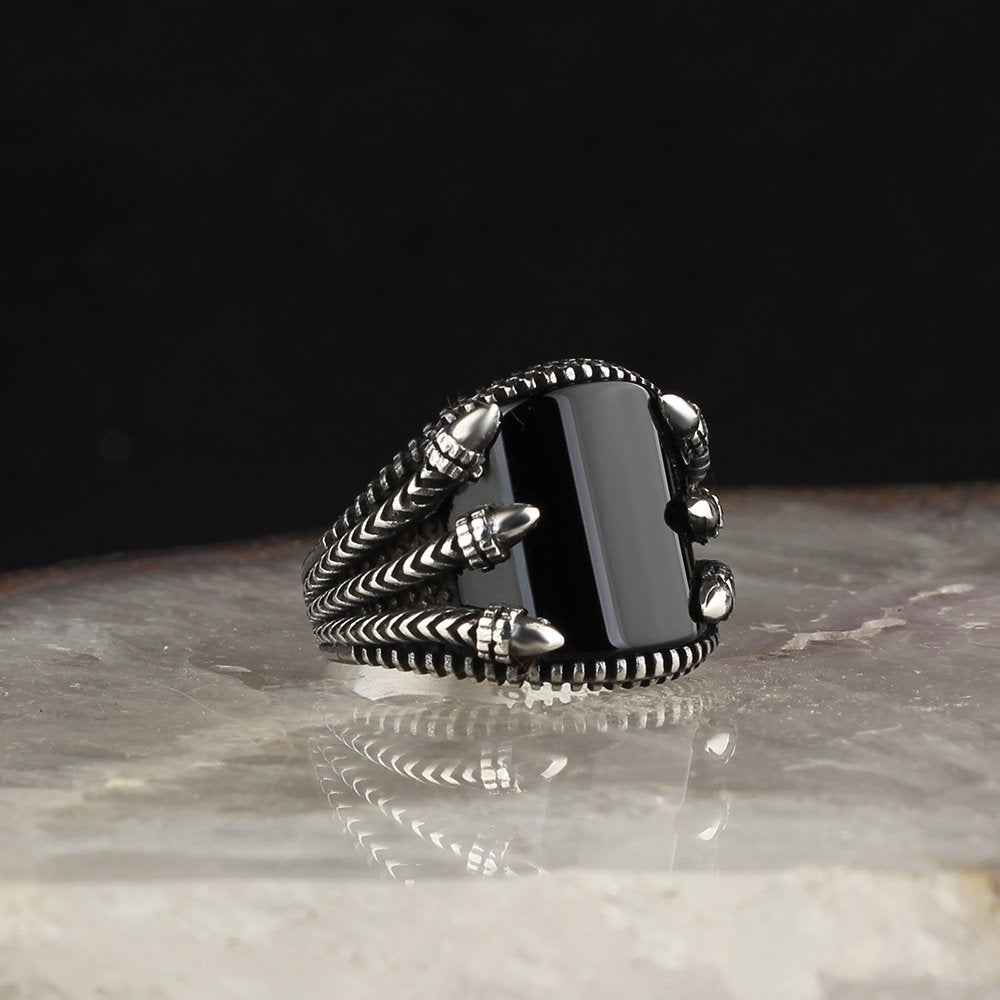 Chevalière Homme en Argent 925 avec Griffe & Pierre Naturelle Authentique - BIJOUNOUR