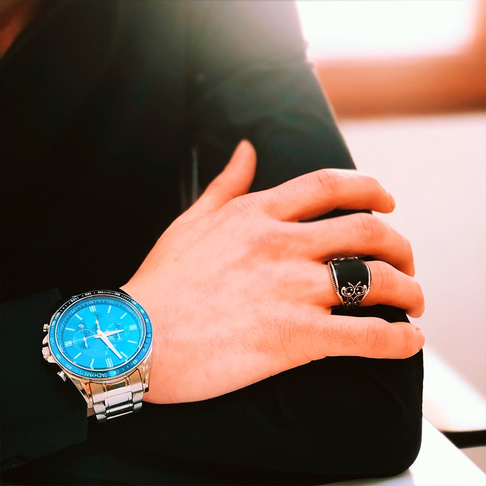 Chevalière Homme en Argent 925 – Pierre Onyx Naturelle & Finition Artisanale - BIJOUNOUR