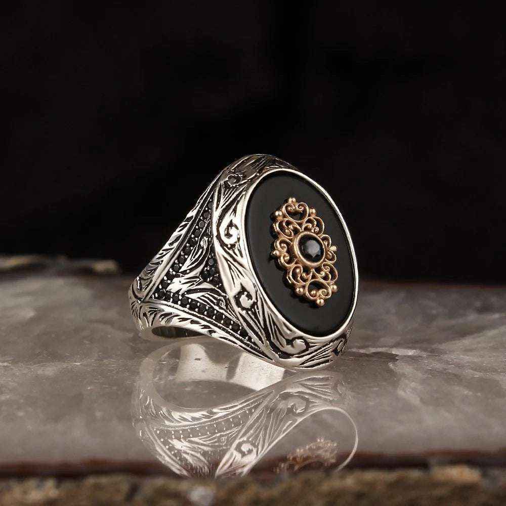 Chevalière Homme en Argent 925 – Onyx Noir & Gravure - BIJOUNOUR