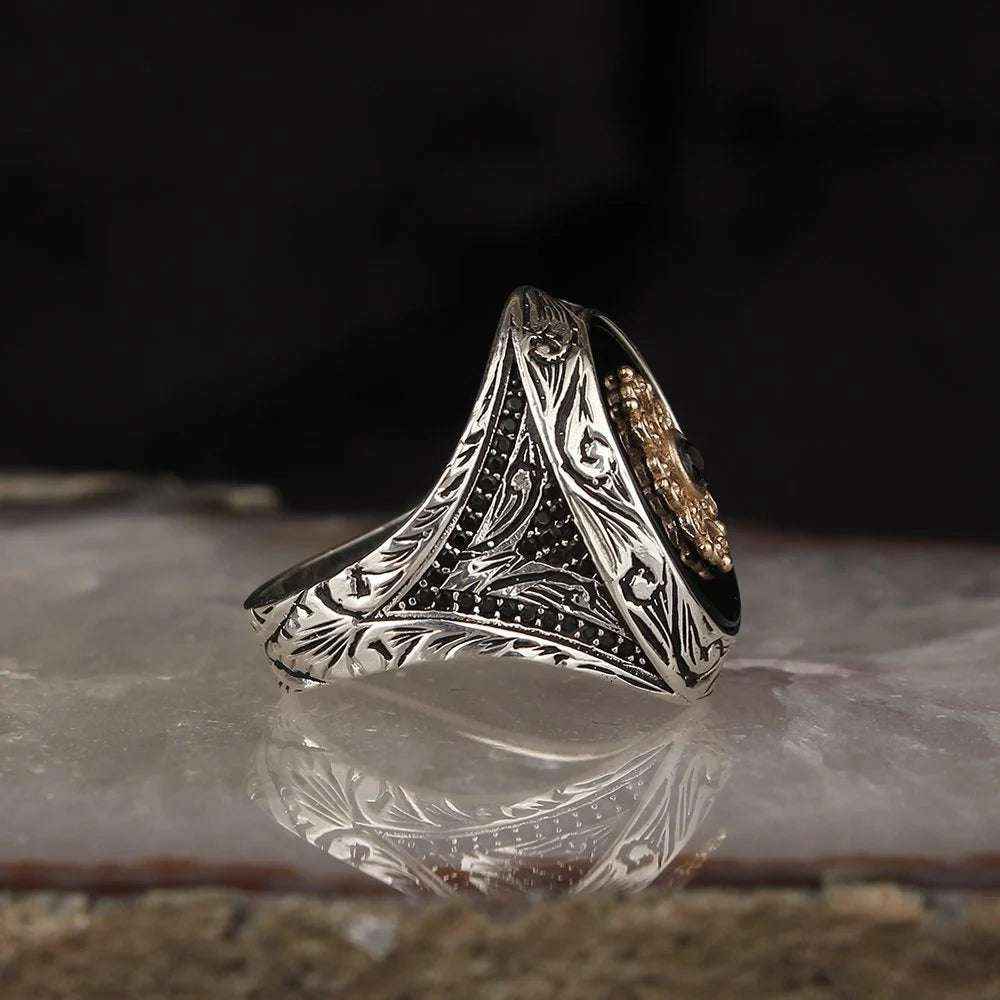 Chevalière Homme en Argent 925 – Onyx Noir & Gravure - BIJOUNOUR
