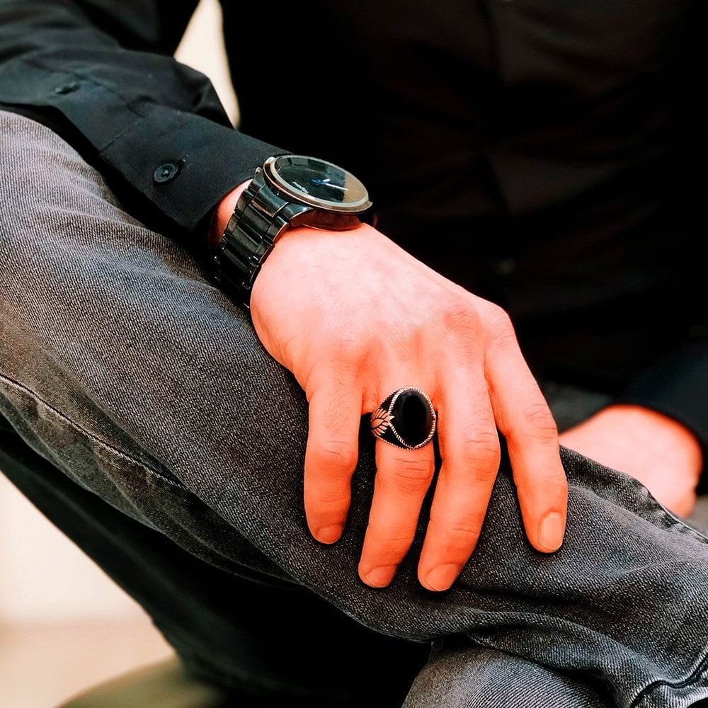 Chevalière Homme en Argent 925 – Onyx Noir & Finition Artisanale - BIJOUNOUR