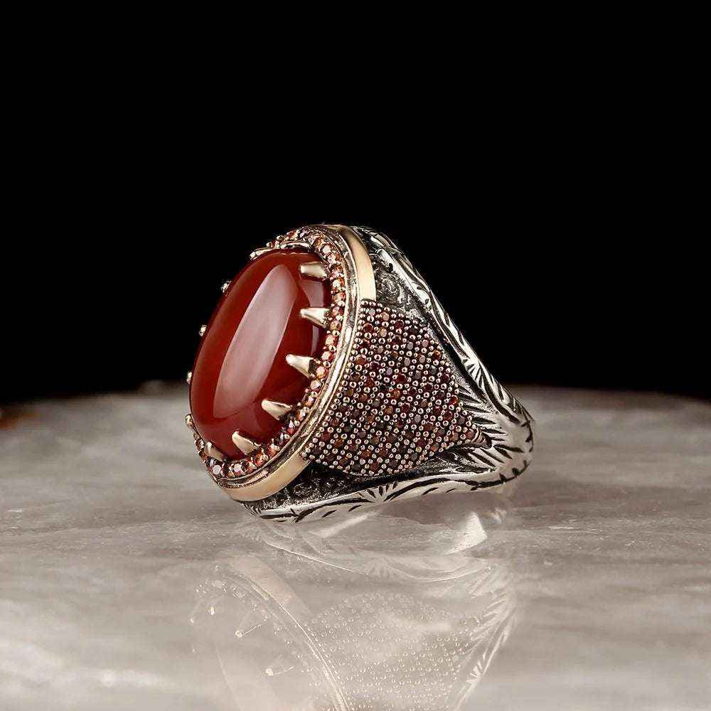 Chevalière Homme en Argent 925 – Agate Naturelle & Gravure - BIJOUNOUR